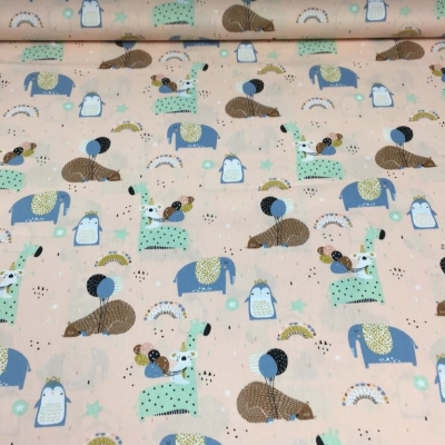 Baumwolle | Sweet Party Elefant Giraffe | rosa